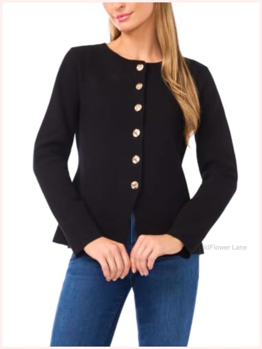 Ted Baker Long Sleeve Button Down Shirt Crew Neck Collarless Women's